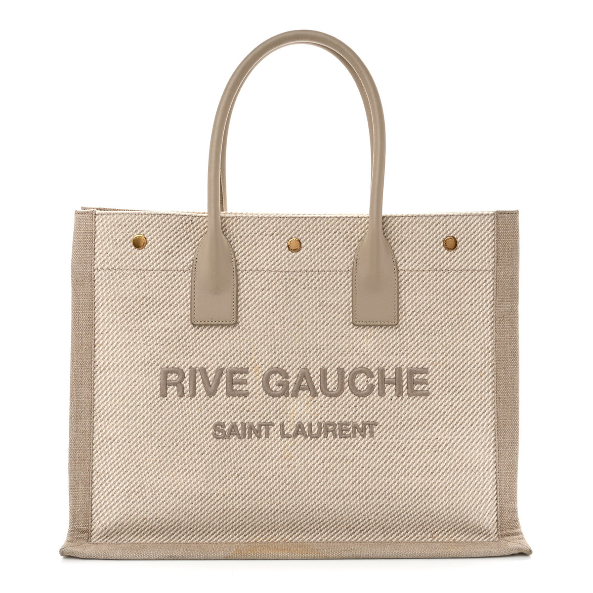 Saint Laurent Linen Calfskin Small Rive Gauche Tote Beige Sea Salt 1 of 17