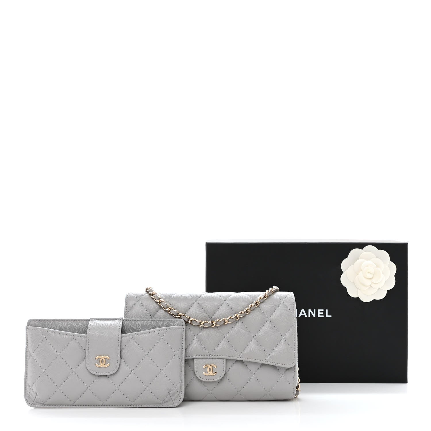 Chanel Caviar Quilted Phone Holder Wallet on Removable Chain Grey 16 of 16