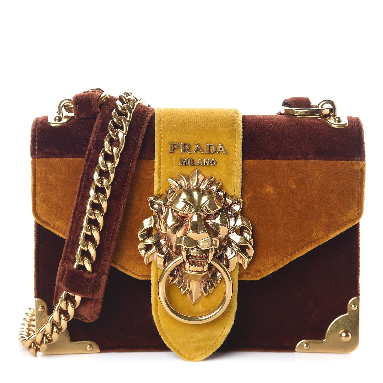 Prada Velluto Lions Head Cahier Shoulder Bag Ambra 1 of 9