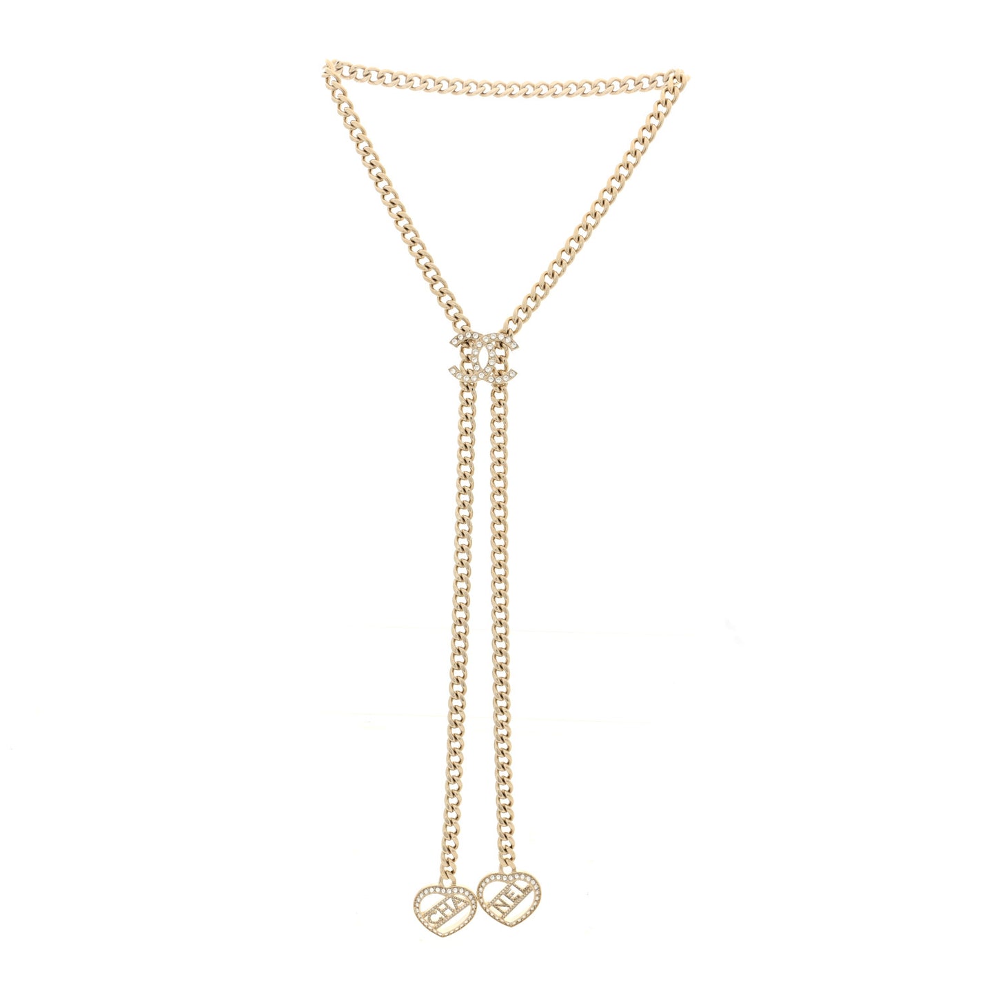 Crystal CC Heart Drop Necklace Gold