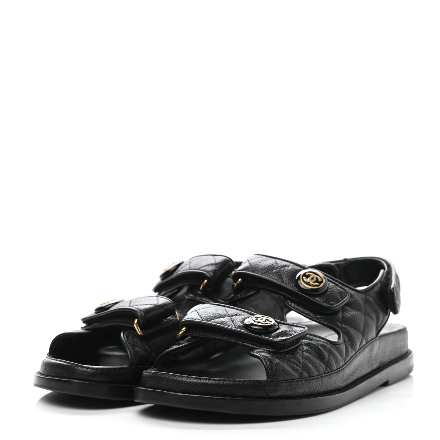 Grained Calfskin Velcro Dad Sandals 38 Black