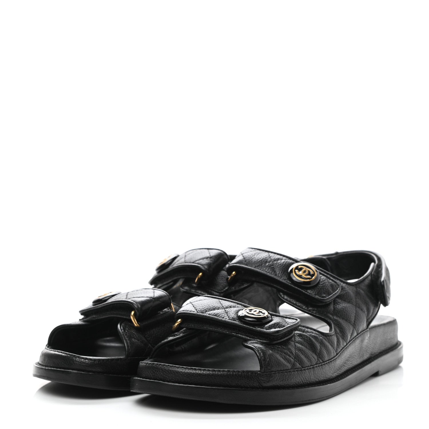 Chanel Grained Calfskin Velcro Dad Sandals 38 Black 3 of 10