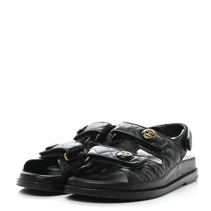 Chanel Grained Calfskin Velcro Dad Sandals 38 Black 3 of 10