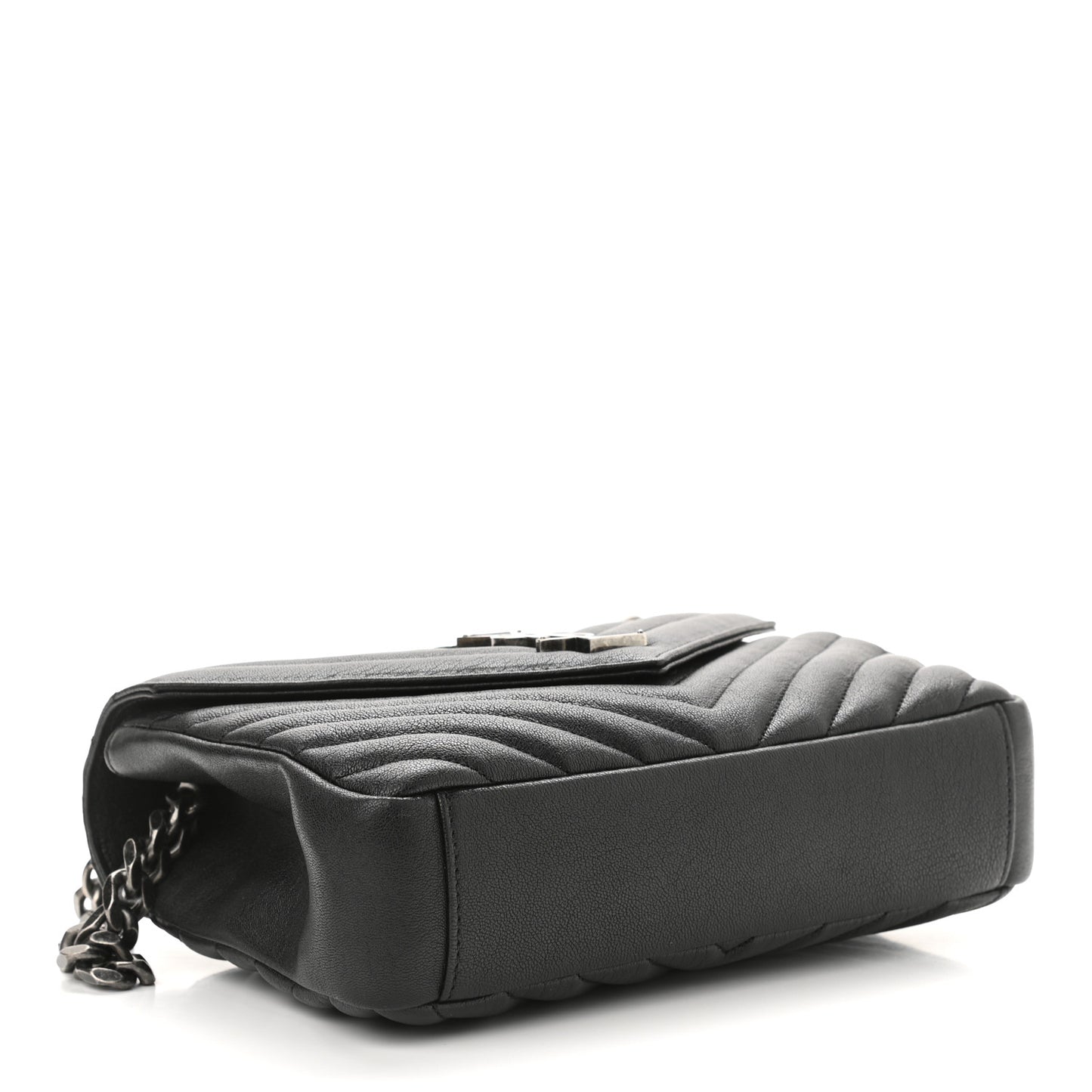 Sheepskin Matelasse Chevron Monogram Medium College Bag Black