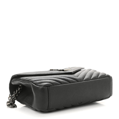 Saint Laurent Sheepskin Matelasse Chevron Monogram Medium College Bag Black 4 of 10