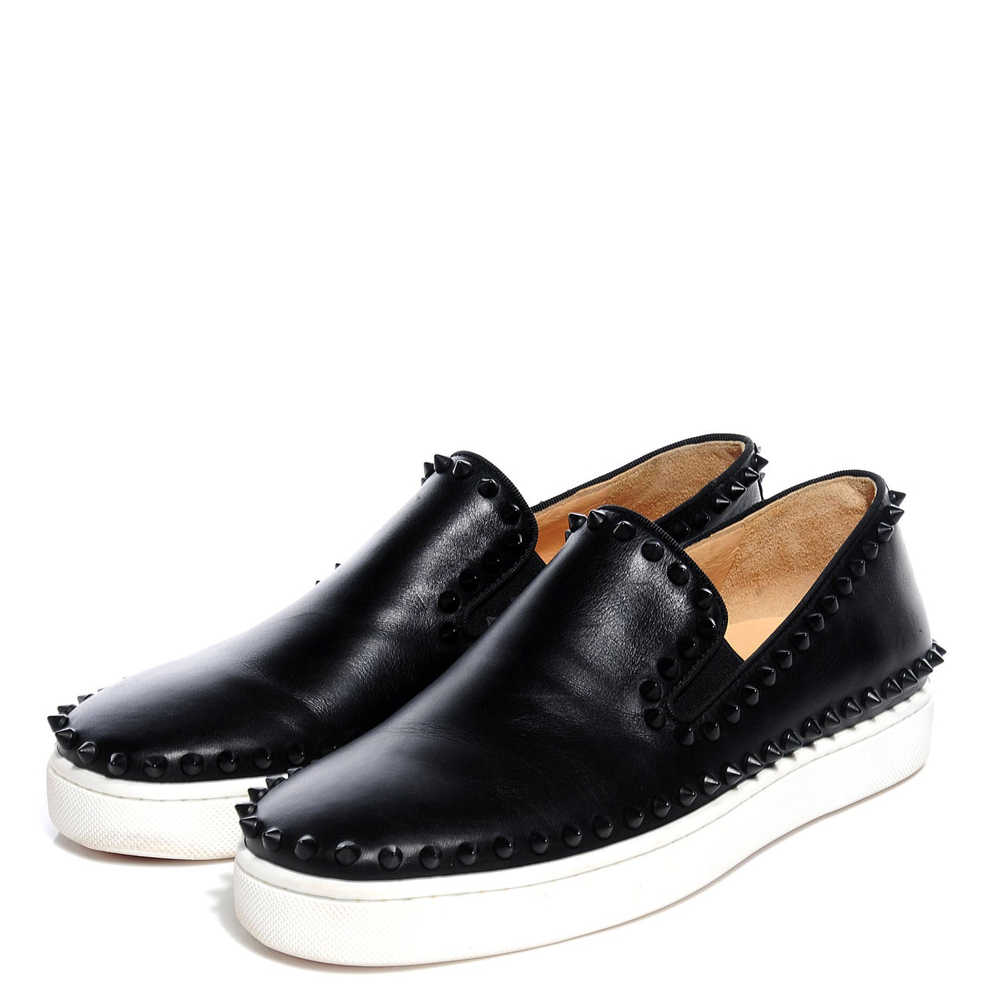 Womens Calfskin Studded Pik Boat Flat Loafers 39 Black