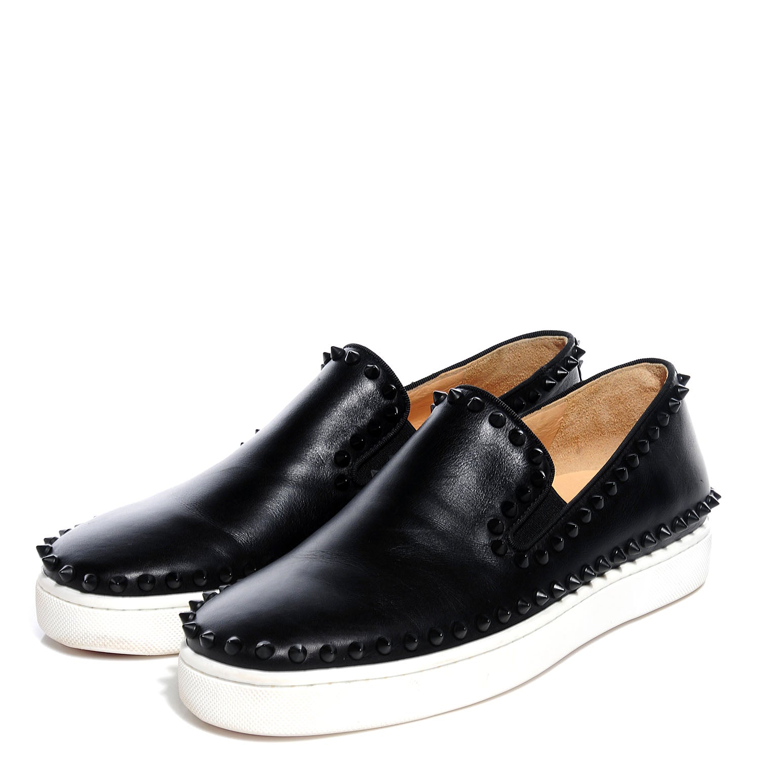 Christian Louboutin Womens Calfskin Studded Pik Boat Flat Loafers 39 Black 3 of 8