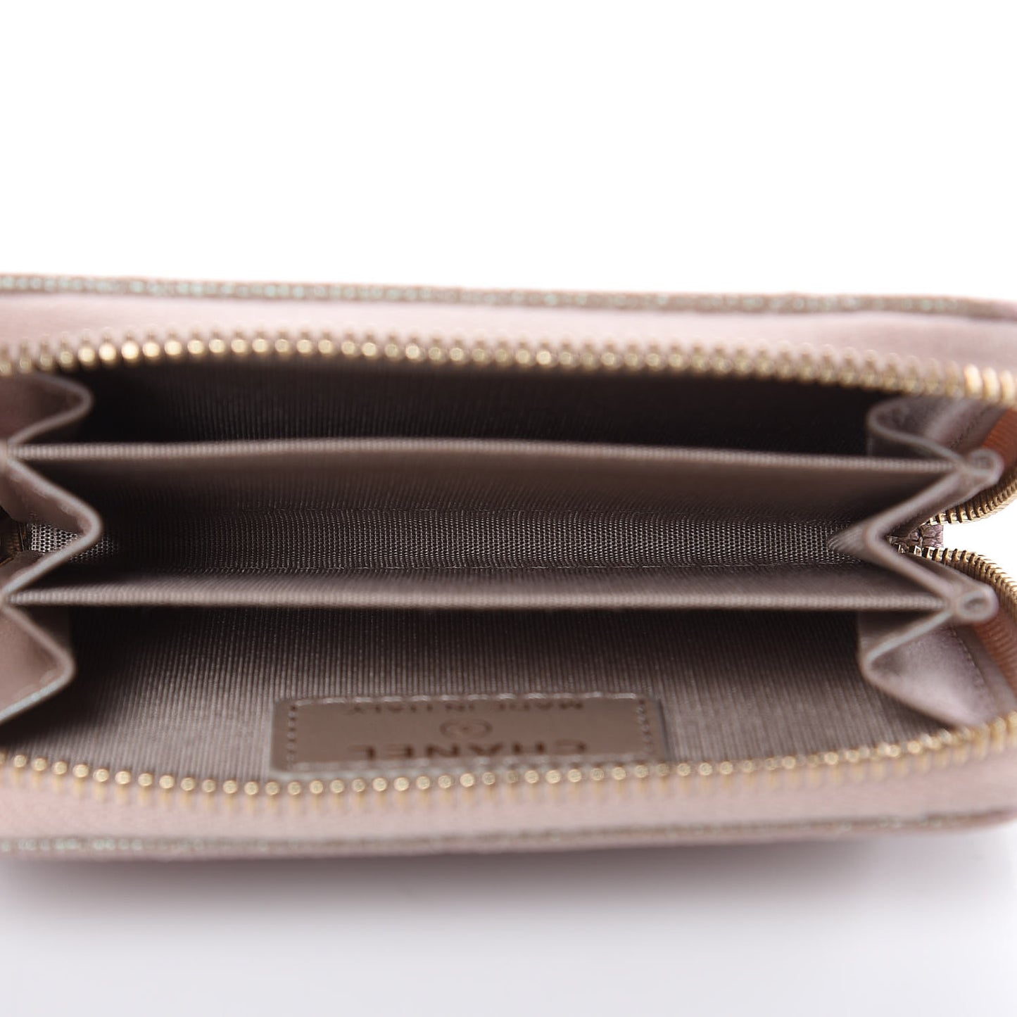 Iridescent Caviar Quilted Zip Around Coin Purse Beige