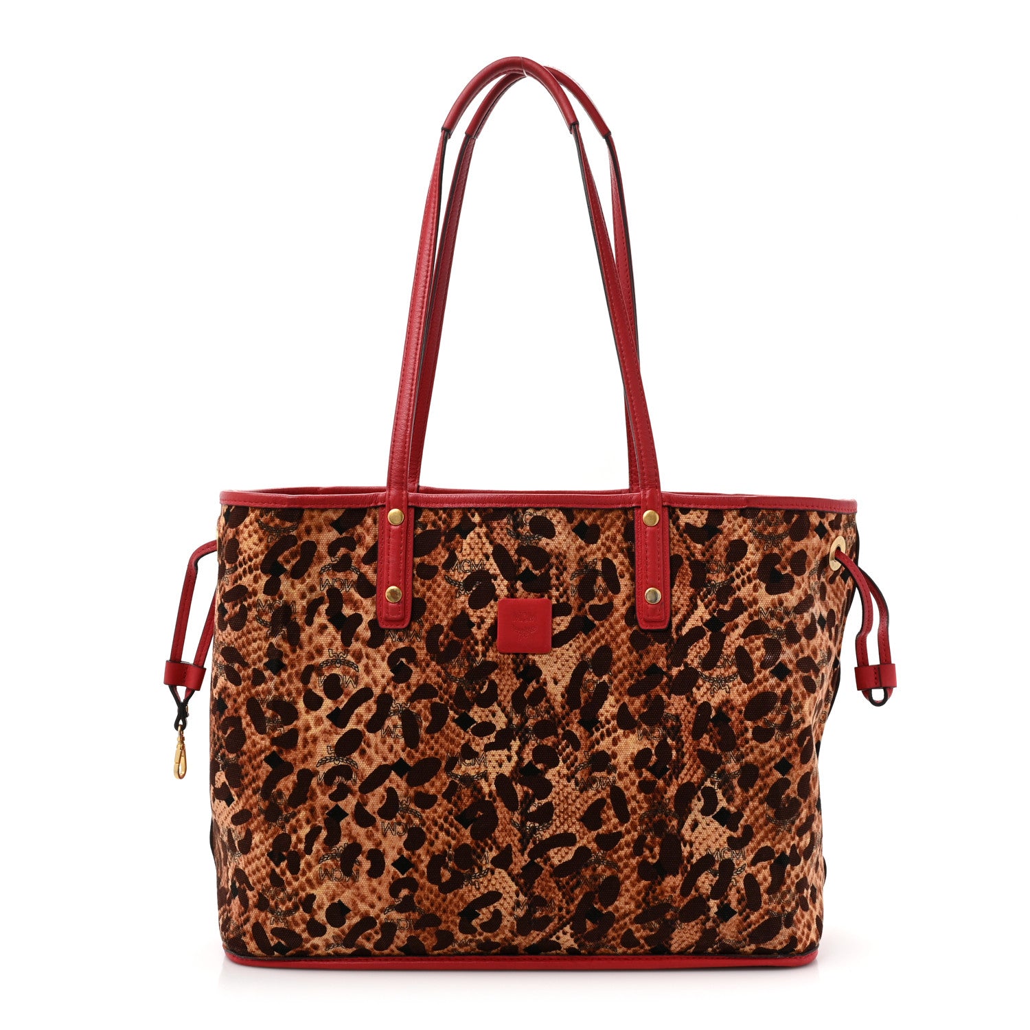 MCM Visetos Medium Reversible Shopper Project Tote Red Jaguar Brown 3 of 26