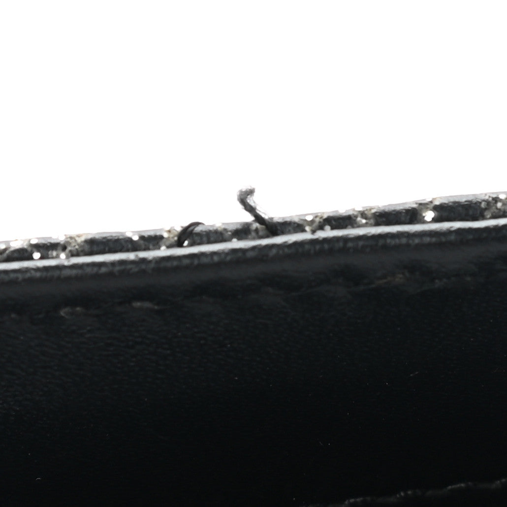 Glitter Calfskin Quilted Mini Phone Holder Clutch Black