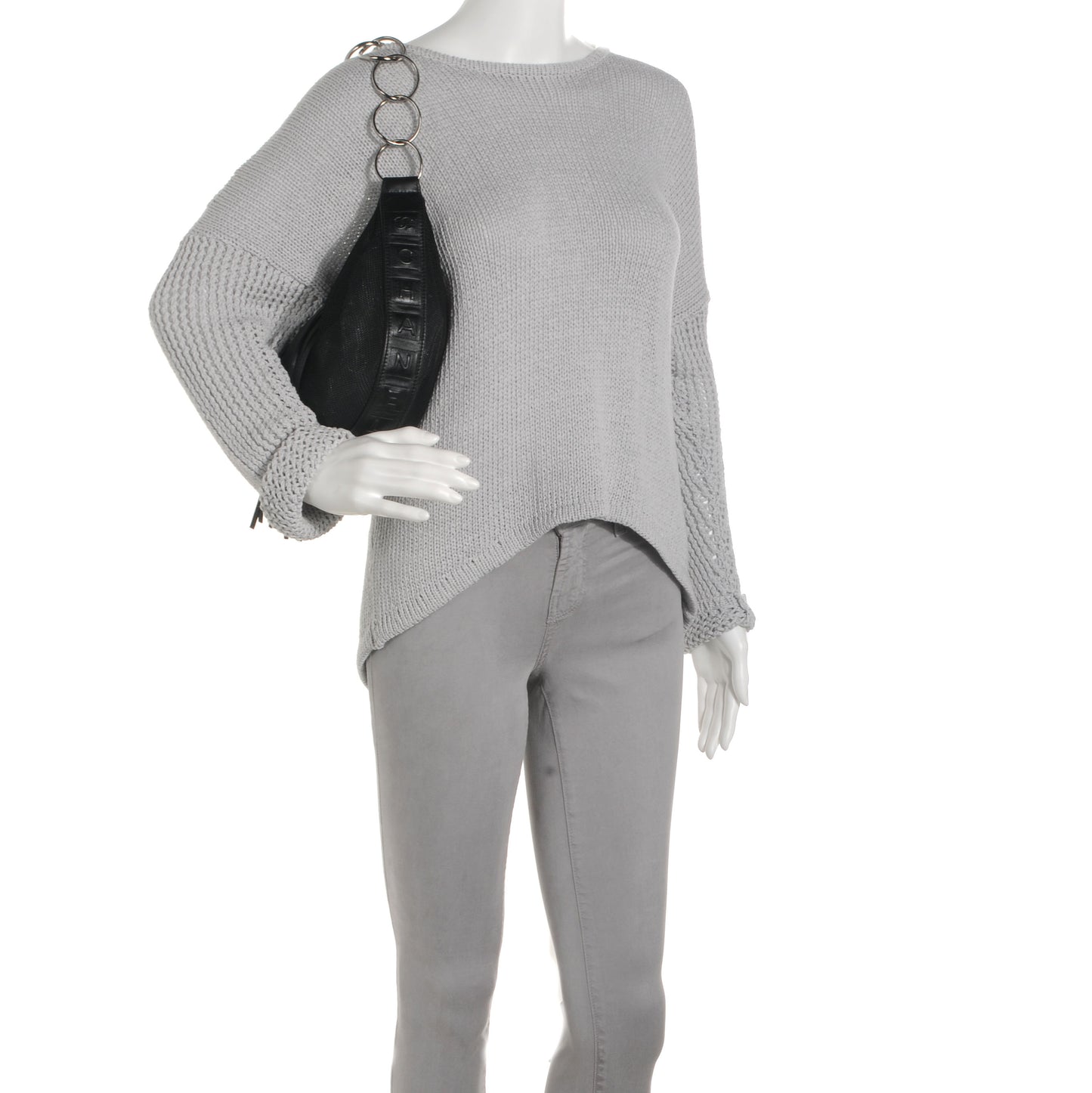 Mesh and Leather Sport Tassel Hobo Black