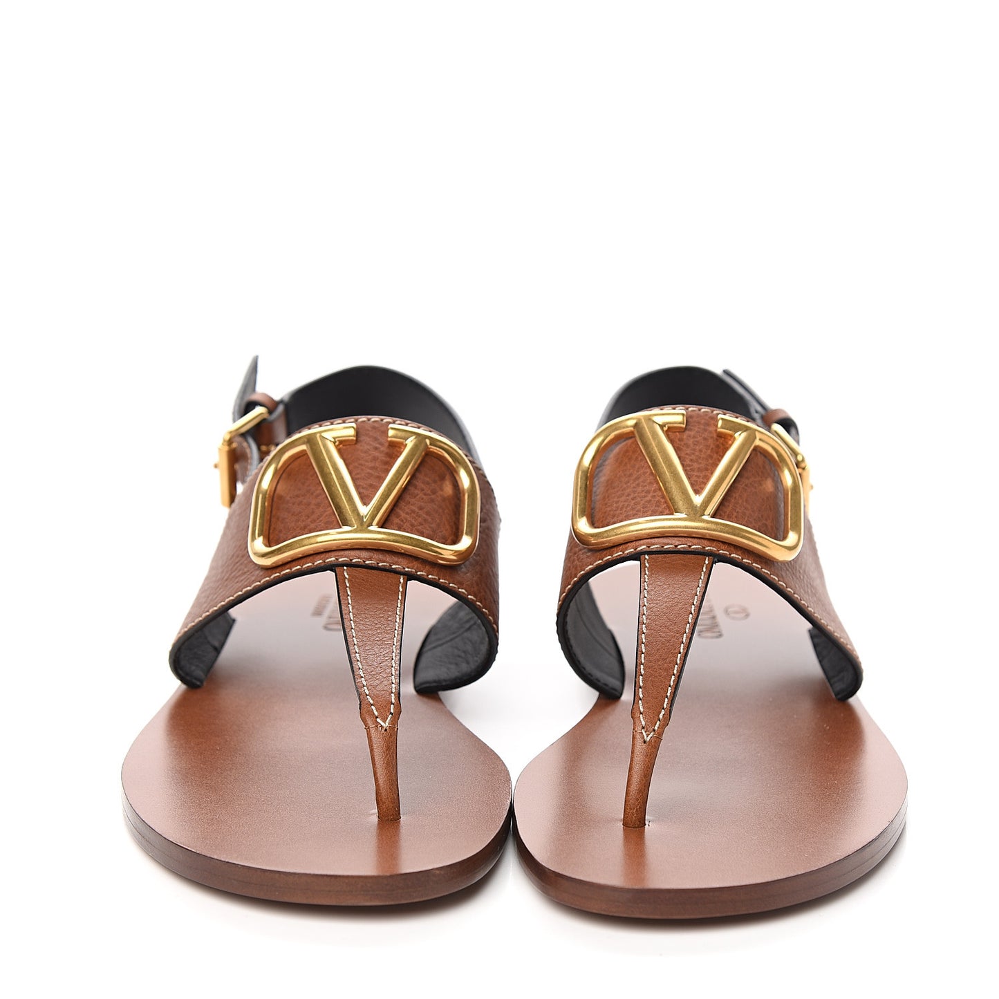 Grainy Cowhide Vlogo Slingback Flat Thong Sandals 38.5 Cuoio