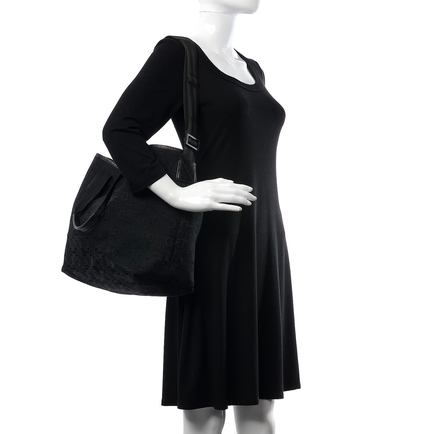 Gucci Horsebit Canvas Glam Tote Black 2 of 7