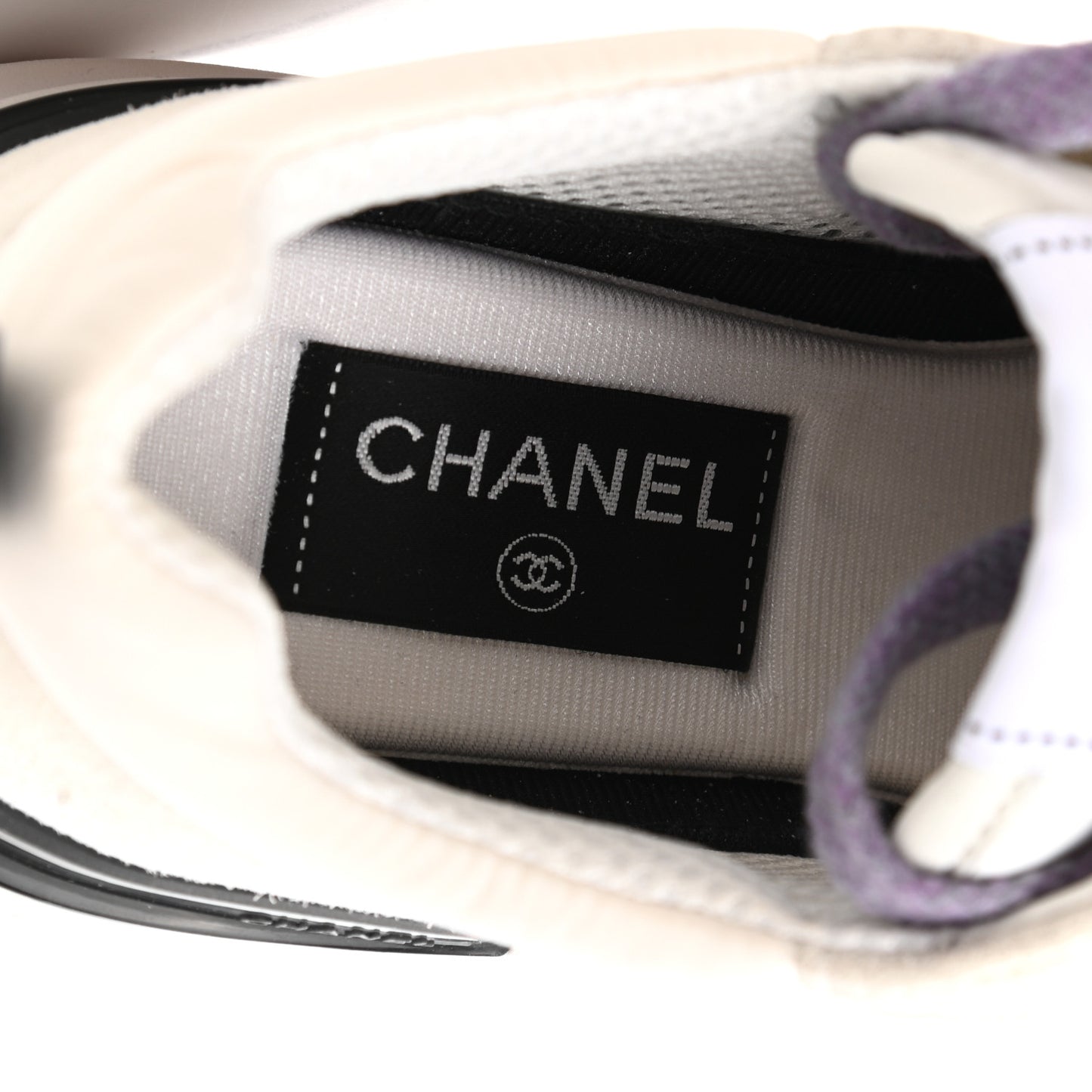 Nylon Calfskin Suede CC Womens Sneakers 40 White Light Grey Purple