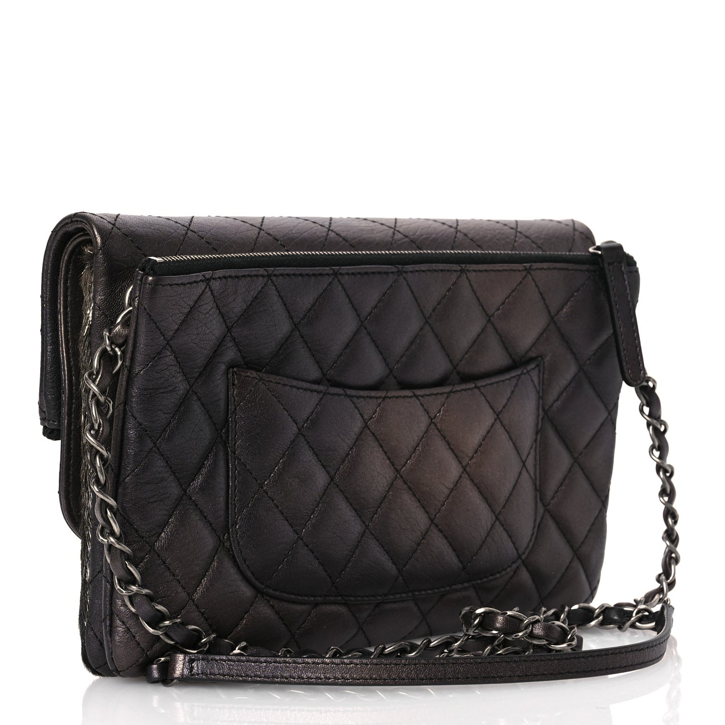 Metallic Lambskin Pony Hair Quilted Multi Bag Bronze