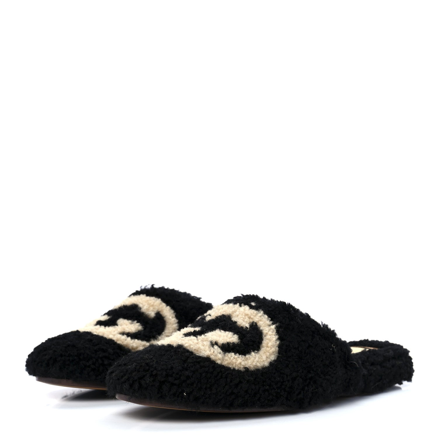 Gucci Shearling Interlocking G Womens Eileen Slippers 37.5 Black Butterscotch 3 of 8