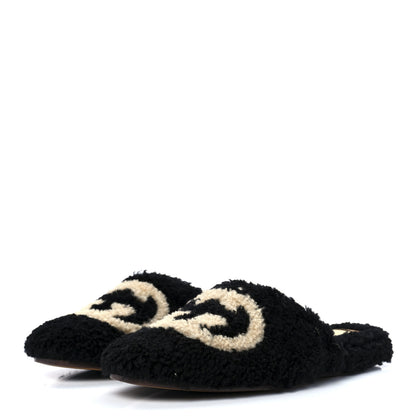 Gucci Shearling Interlocking G Womens Eileen Slippers 37.5 Black Butterscotch 3 of 8