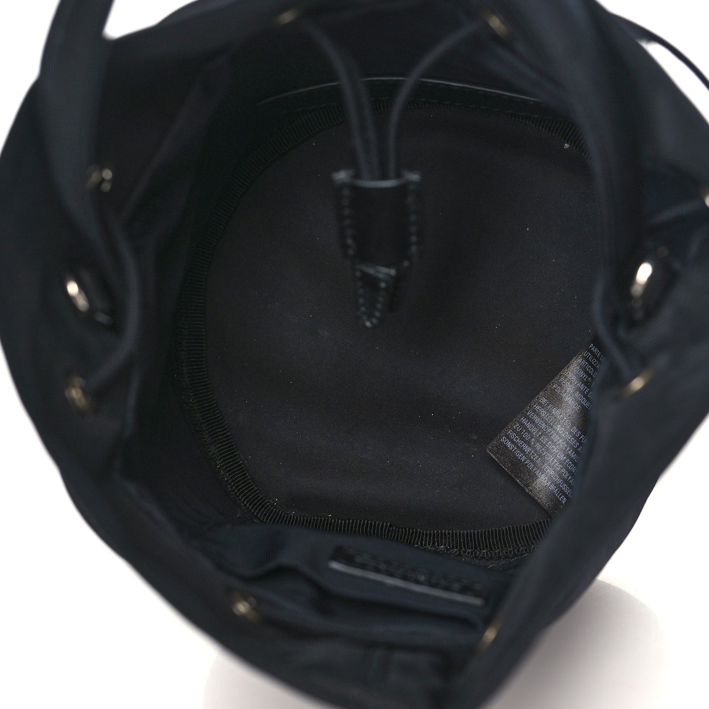 Recycled Sport Nylon Logo Embroidered Wheel Drawstring Bucket Bag Black White