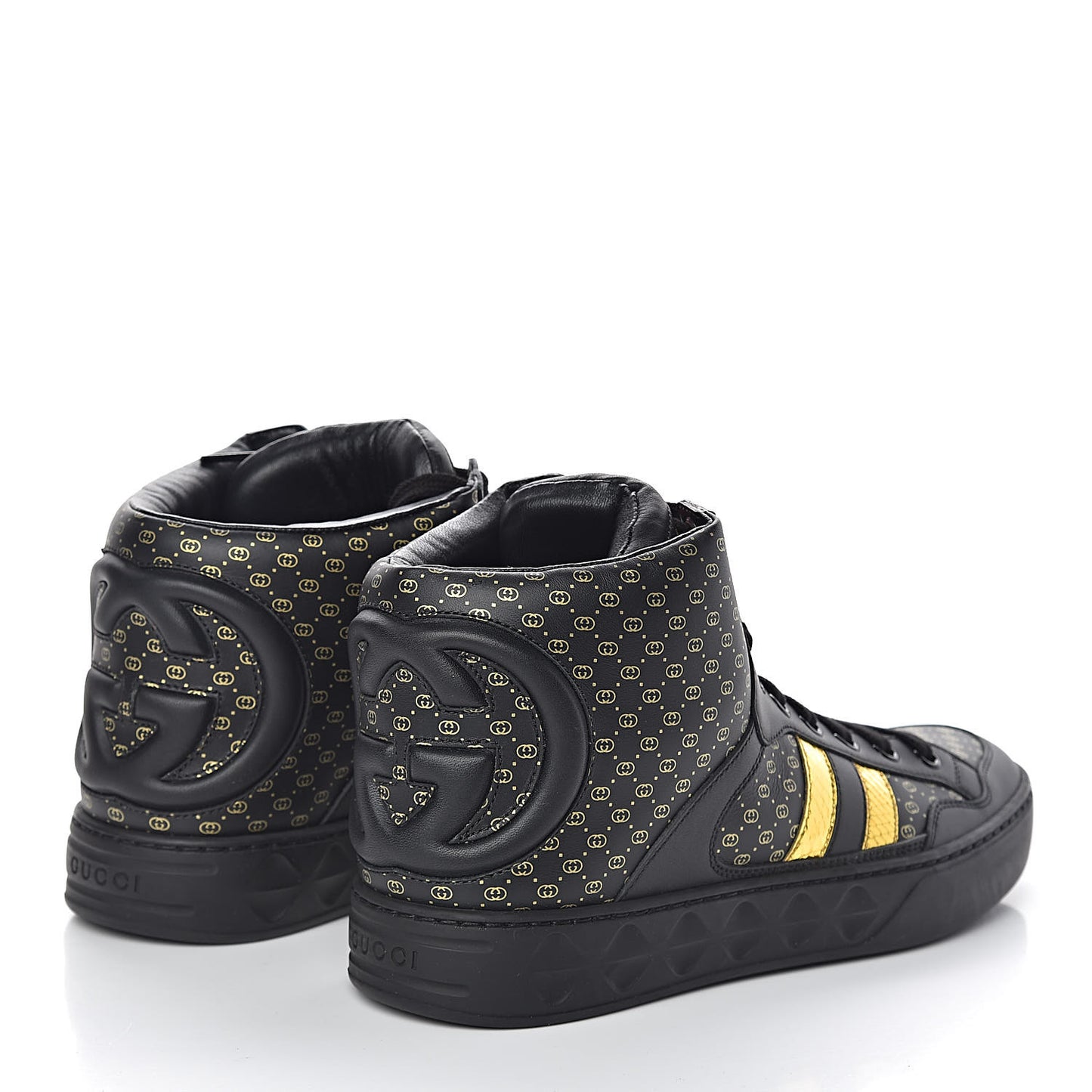 X DAPPER DAN Calfskin Laminated Ayers GG Micro Monogram Womens High Top Sneakers 38 Black