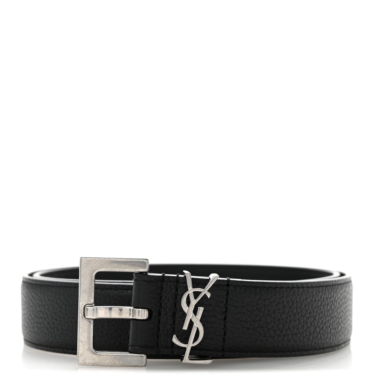 Grained Calfskin Monogram Cassandre Square Buckle Belt 85 34 Black