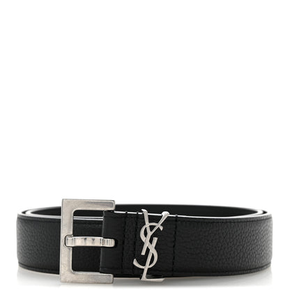 Saint Laurent Grained Calfskin Monogram Cassandre Square Buckle Belt 85 34 Black 1 of 8