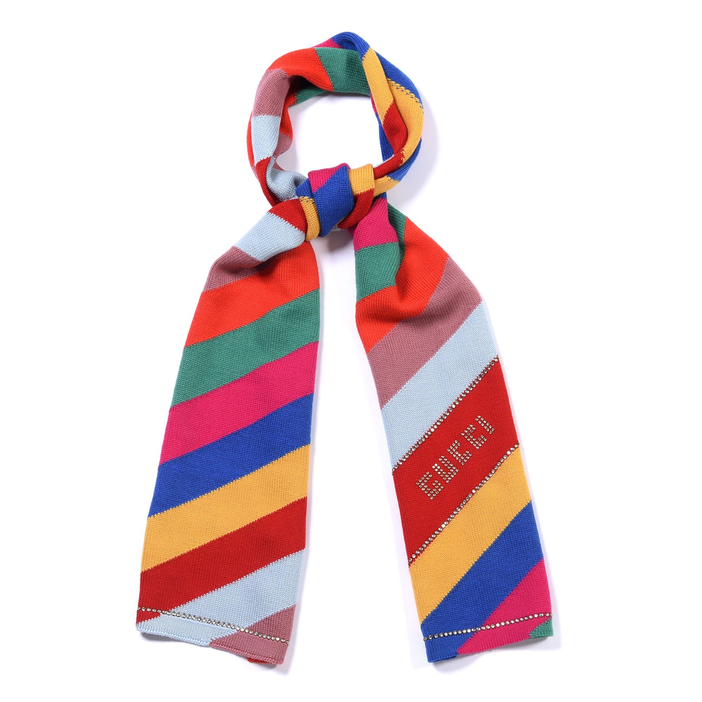 Wool Crystal Logo Stripe Multihimalong Scarf Multicolor