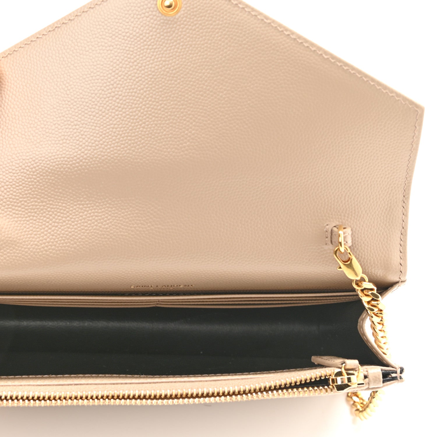 Saint Laurent Grain De Poudre Matelasse Chevron Monogram Envelope Chain Wallet Dark Beige 5 of 9