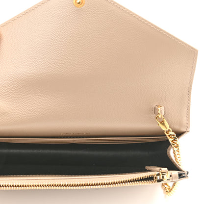 Saint Laurent Grain De Poudre Matelasse Chevron Monogram Envelope Chain Wallet Dark Beige 5 of 9