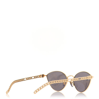 Gucci Metal Chain Cat Eye GG0977S Sunglasses Gold Grey 4 of 12