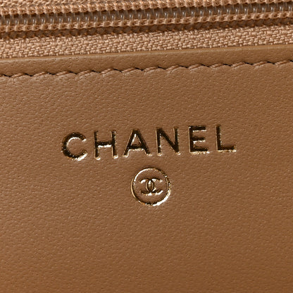Chanel Lambskin Quilted CC Pearl Crush Wallet on Chain WOC Beige 6 of 11