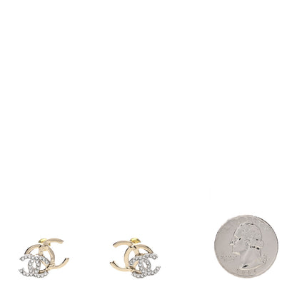 Chanel Crystal Double CC Earrings Gold Silver 2 of 4