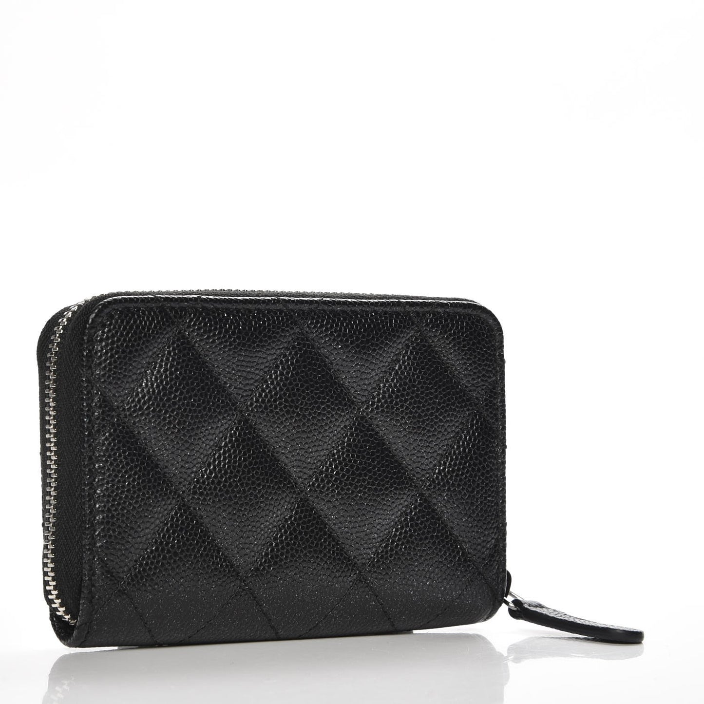 Iridescent Caviar Quilted Zip Coin Purse Black