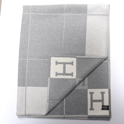 Hermes Wool Cashmere Avalon III Blanket Ecru Gris Clair 2 of 3
