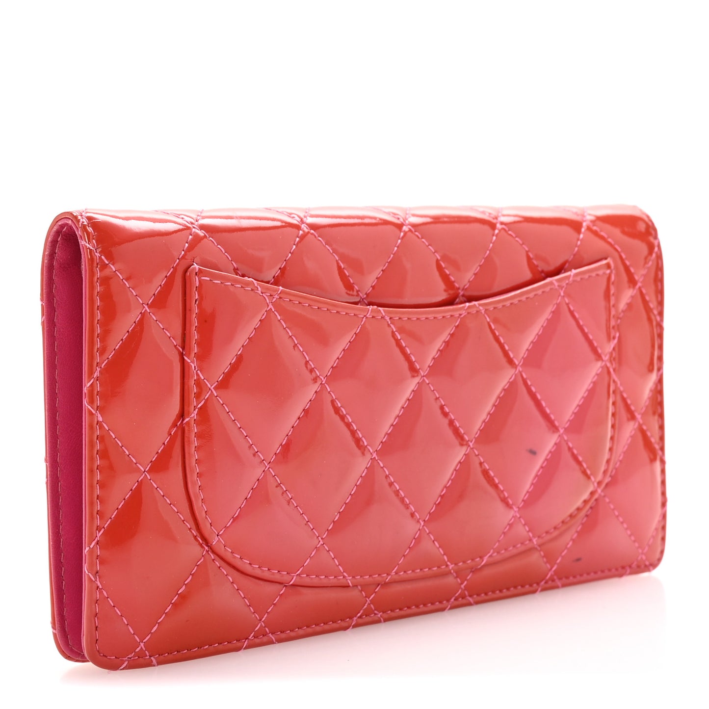 Patent Calfskin Quilted Yen Wallet Dark Pink