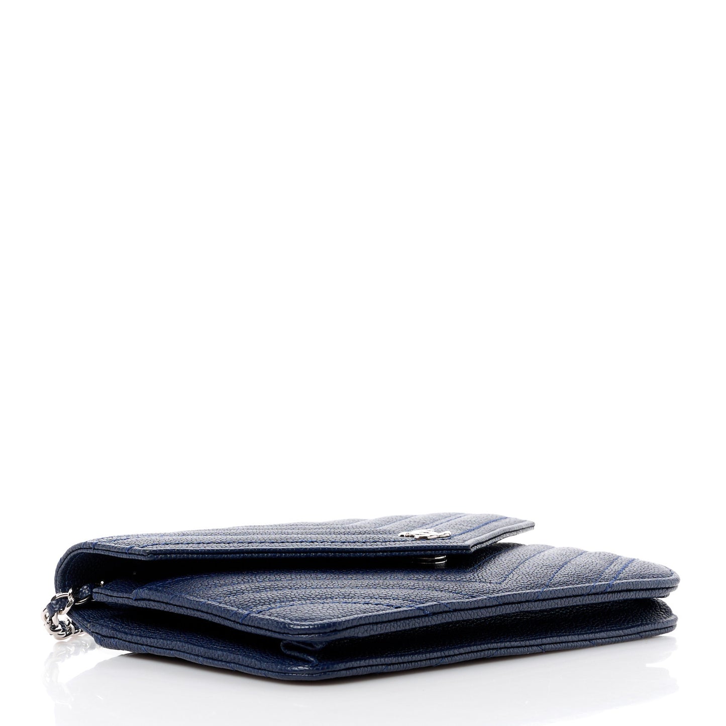 Goatskin Chevron Quilted Statement Wallet On Chain WOC Navy