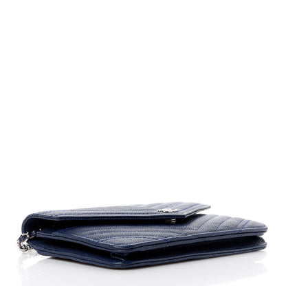 Chanel Goatskin Chevron Quilted Statement Wallet On Chain WOC Navy 4 of 13