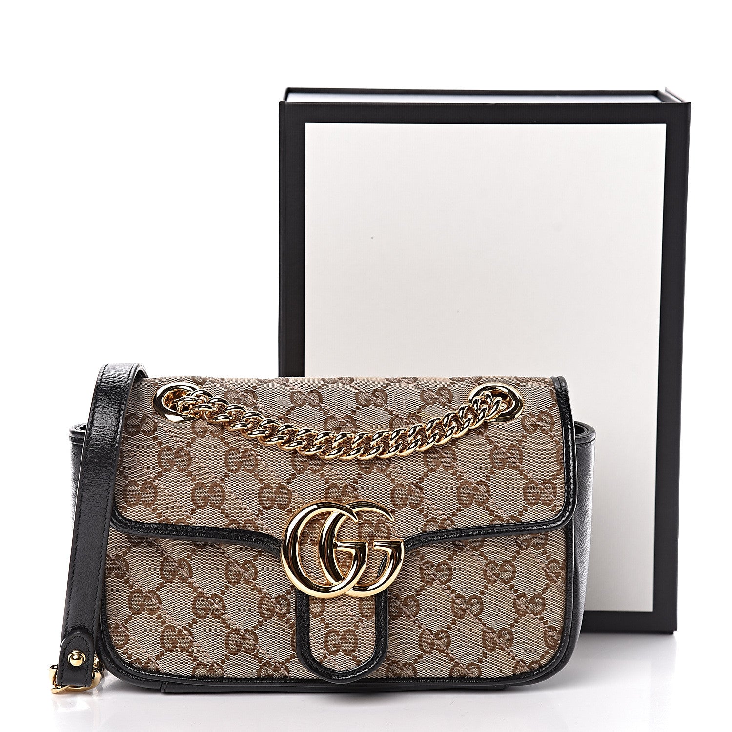 Gucci Monogram Matelasse Diagonal Mini GG Marmont Shoulder Bag Beige Black 11 of 11