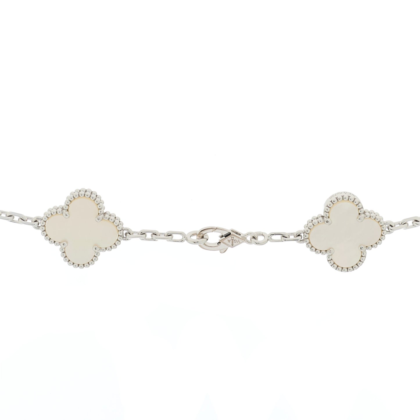 18K White Gold Mother of Pearl 10 Motifs Vintage Alhambra Necklace