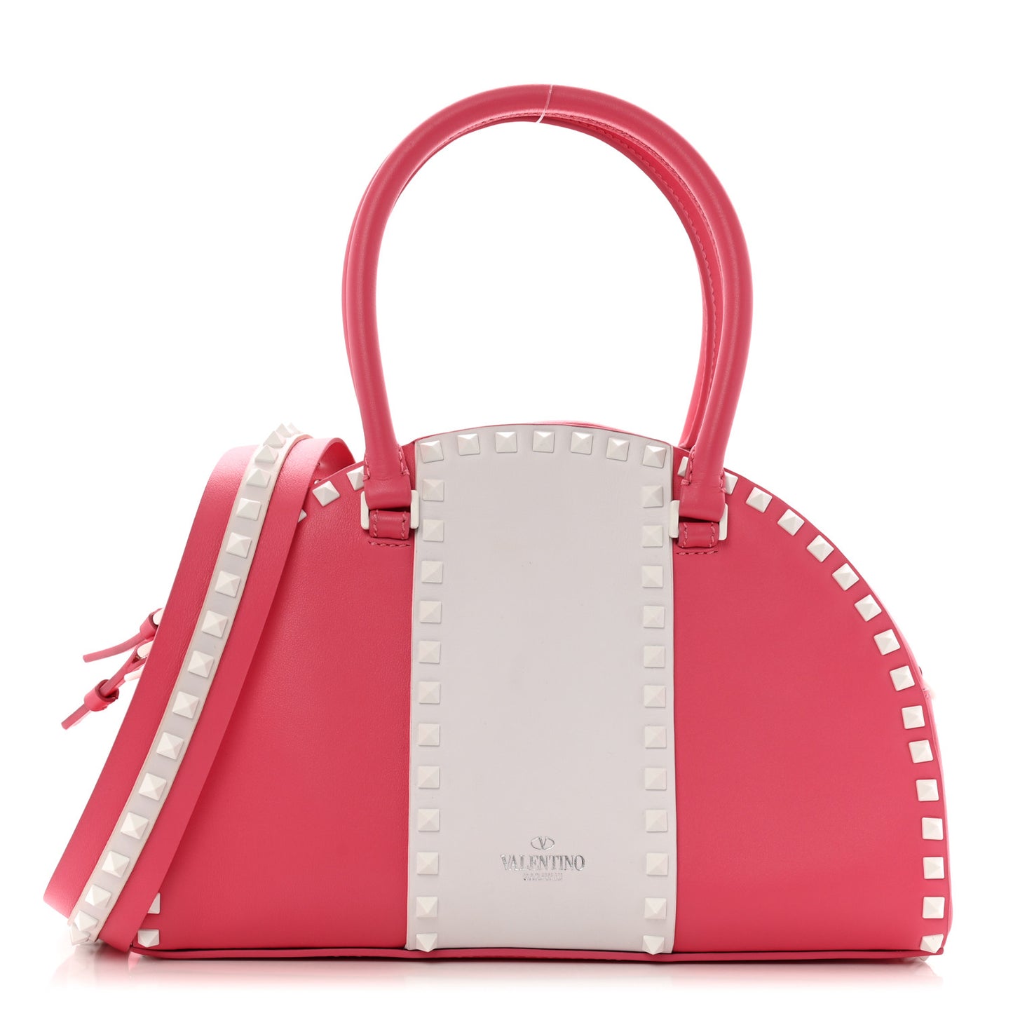 Vitello Colorblock Free Rockstud Top Handle Shoulder Bag Pink Optic White