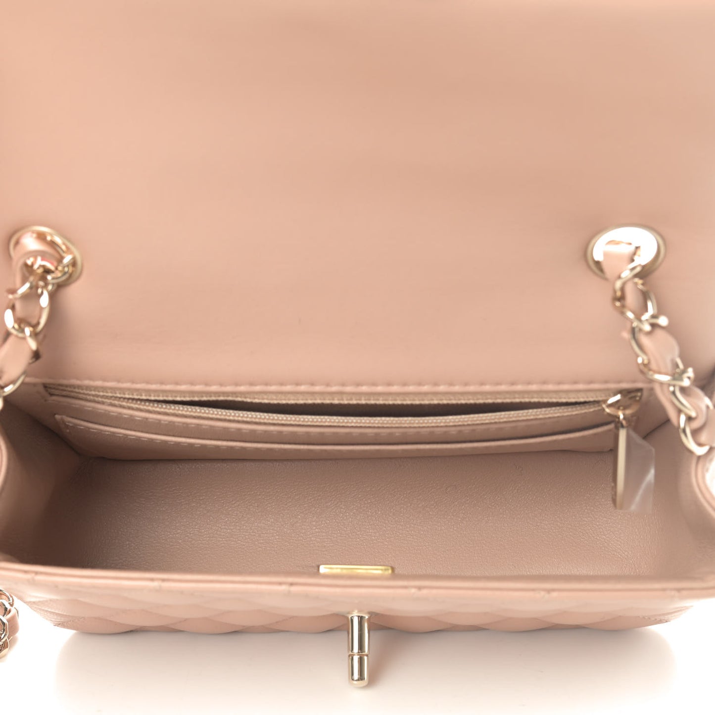 Lambskin Quilted Mini Rectangular Flap Beige