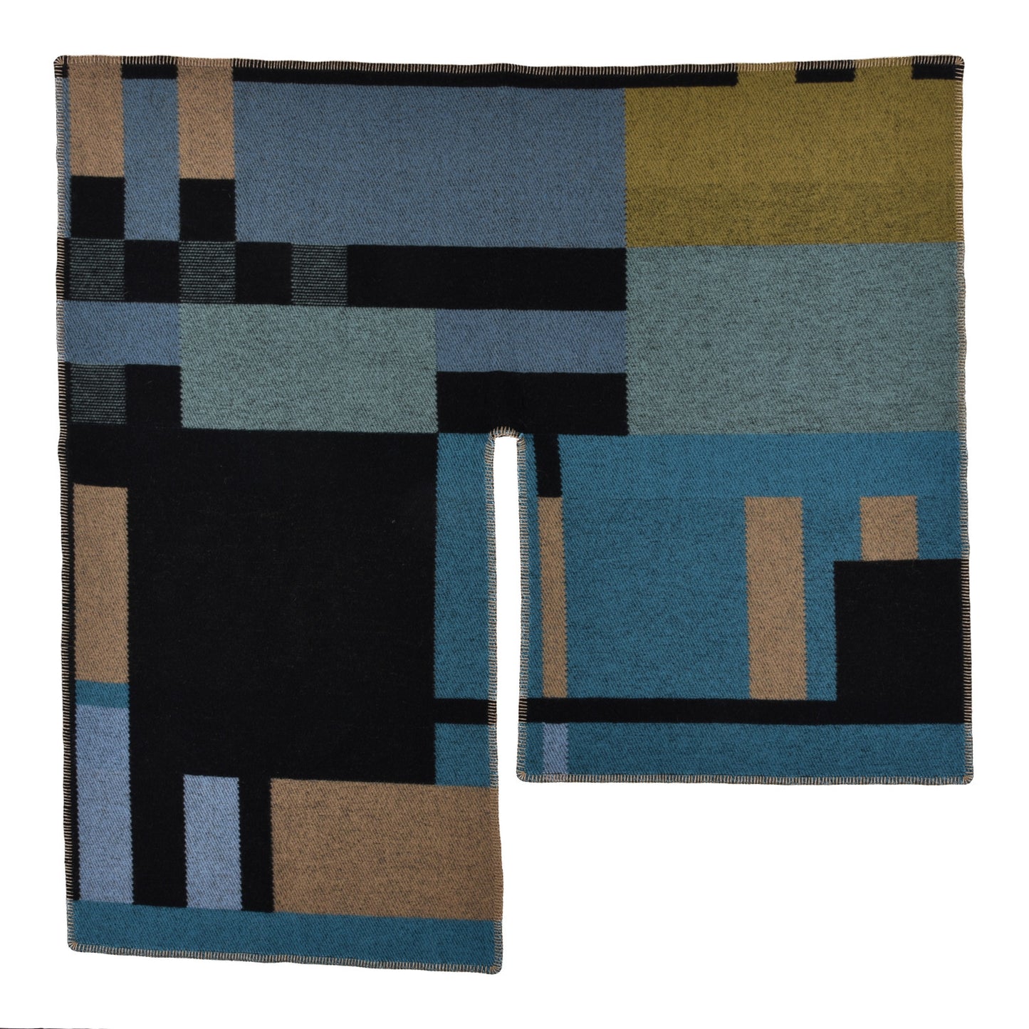 Cashmere Wool Mega Check Cape Scarf Blue