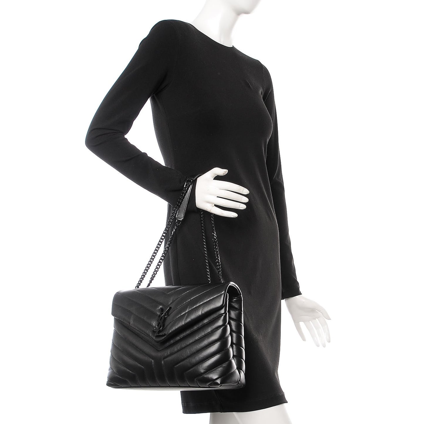 Calfskin Y Quilted Monogram Medium Loulou Chain Satchel Black