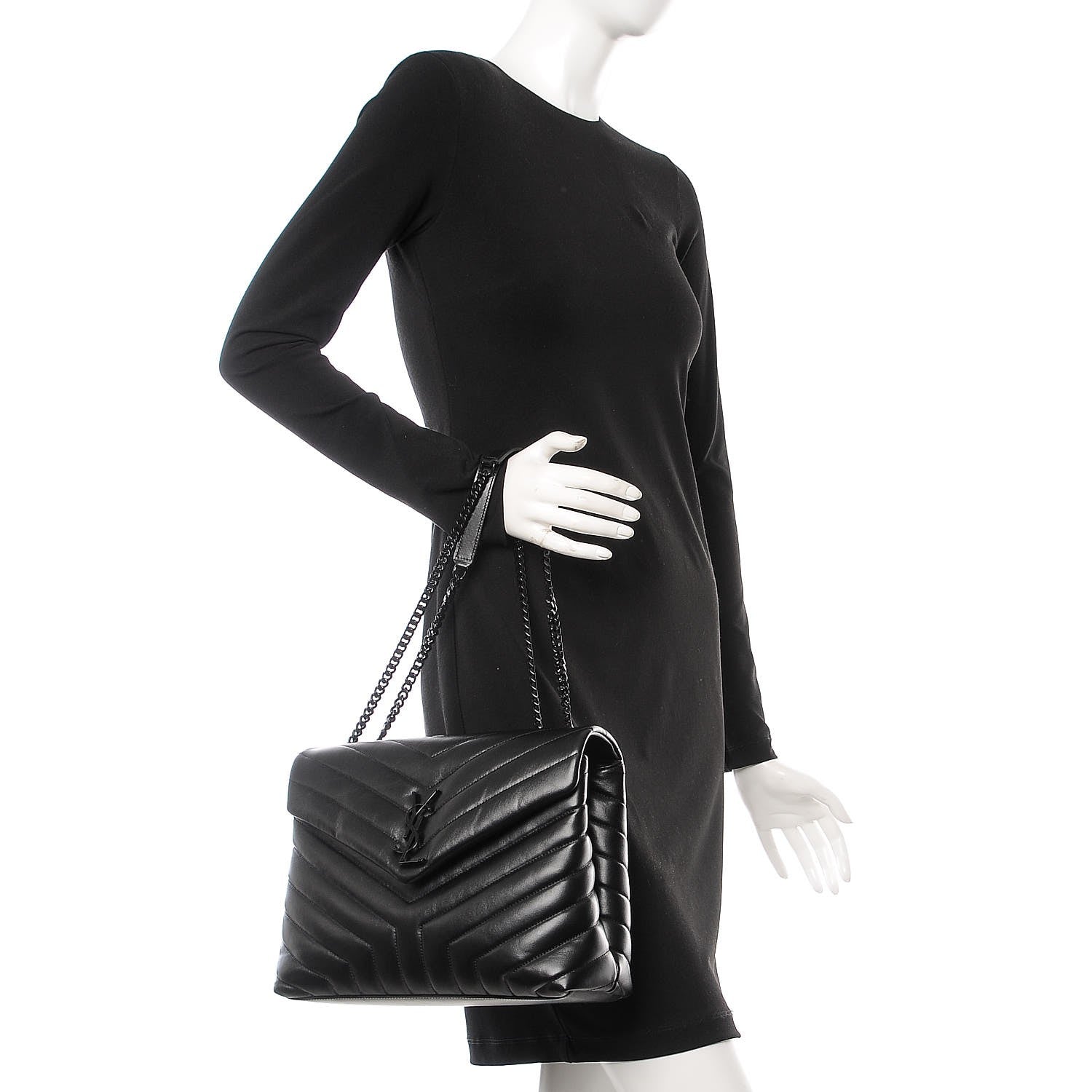 Saint Laurent Calfskin Y Quilted Monogram Medium Loulou Chain Satchel Black 2 of 7