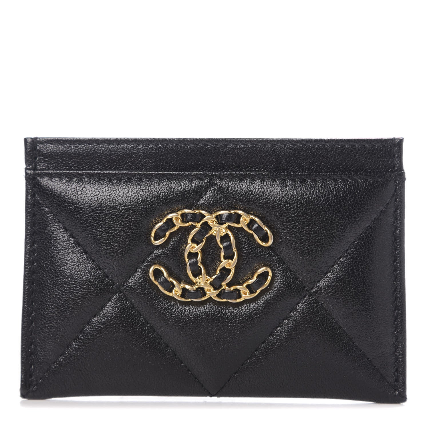 Chanel Shiny Goatskin Quilted Chanel 19 Card Holder Black 1 of 8