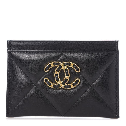 Chanel Shiny Goatskin Quilted Chanel 19 Card Holder Black 1 of 8