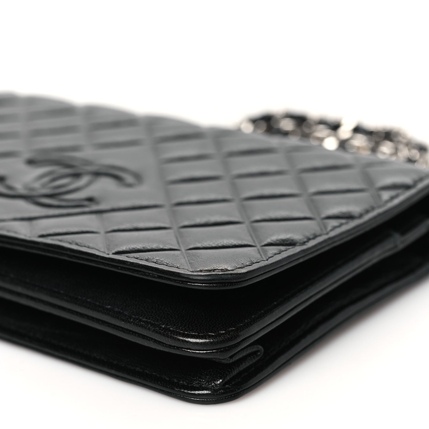 Goatskin Quilted Diamond CC Wallet On Chain WOC Black