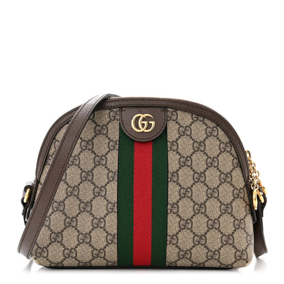 Gucci GG Supreme Monogram Textured Dollar Calfskin Web Small Ophidia Dome Shoulder Bag Beige Ebony New Acero 1 of 13