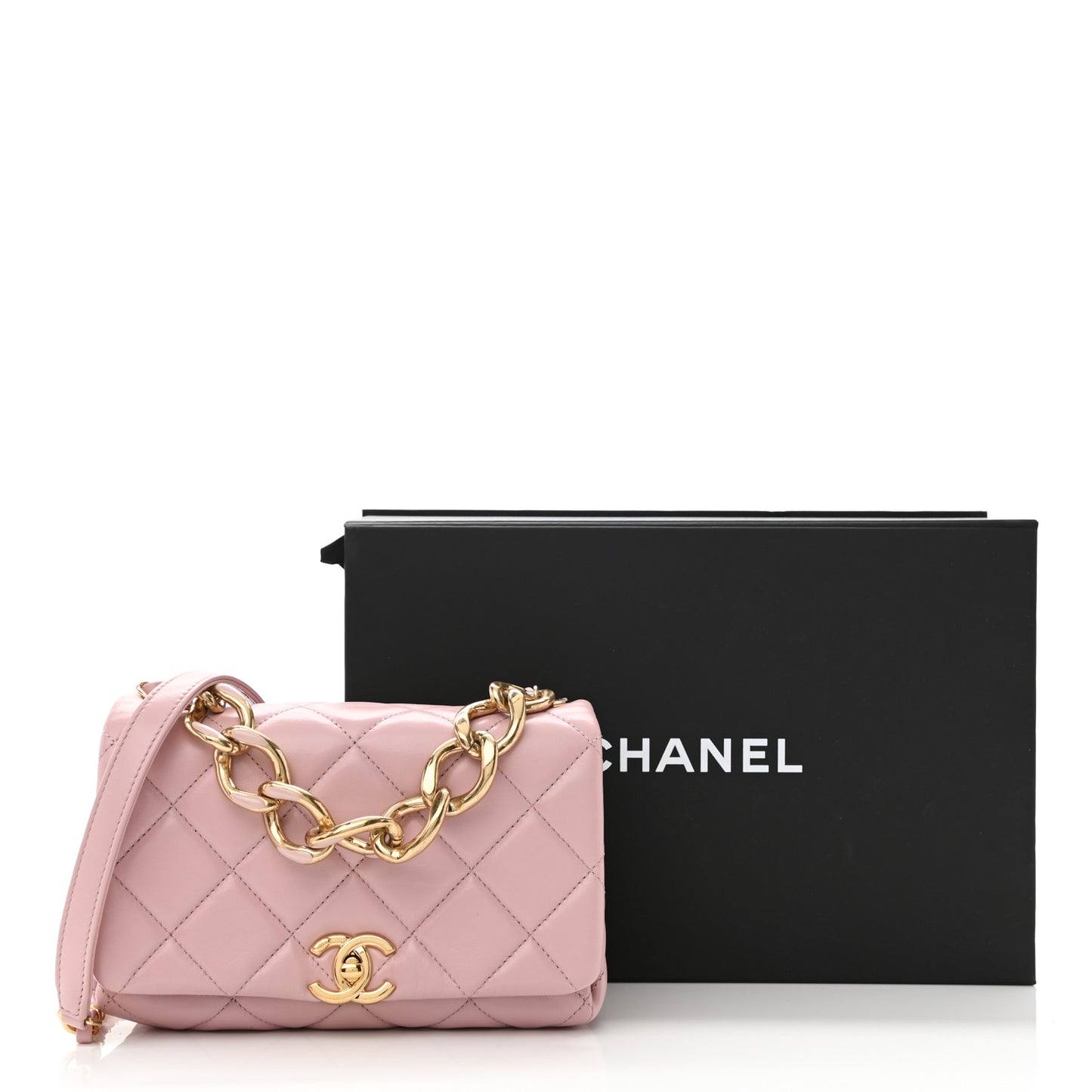 Lambskin Quilted Color Match Small Flap Light Pink