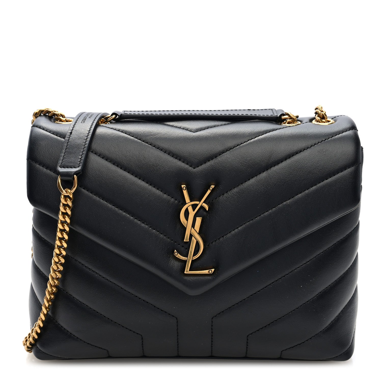 Saint Laurent Calfskin Y Quilted Monogram Small Loulou Chain Satchel Black 1 of 9