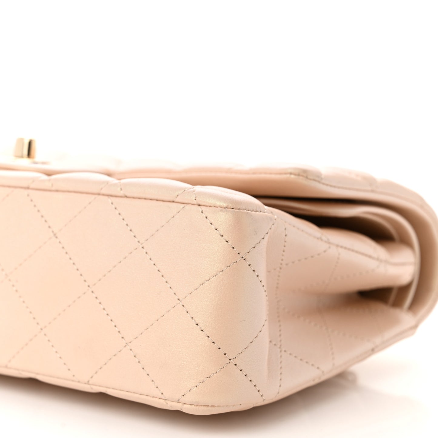 Iridescent Calfskin Quilted Medium Double Flap Beige